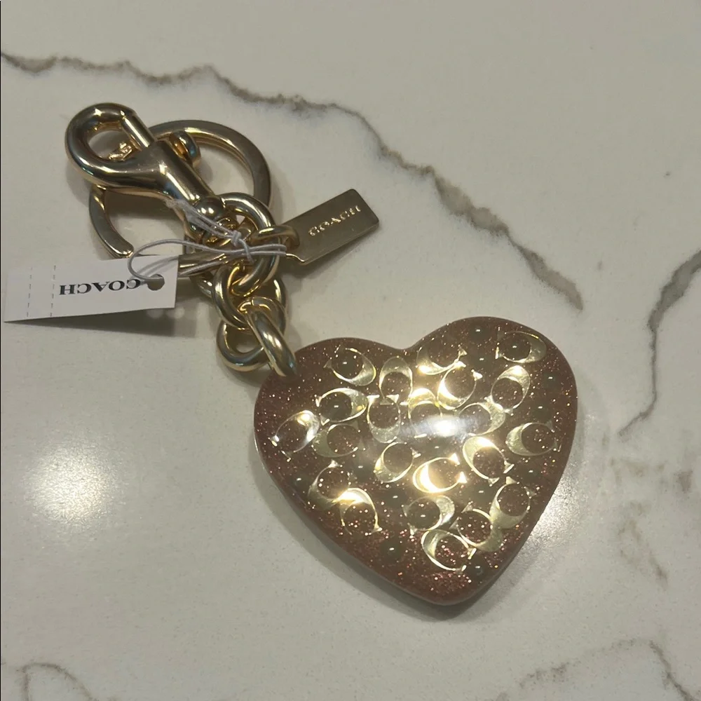 Coach Heart Keychain in Gold and Brown - Picture 1 of 3